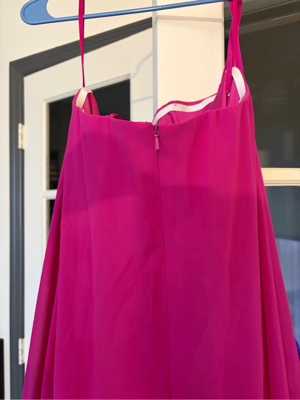 Mac Duggal Hot Pink Strapless Maxi Gown with Feather Hem - Picture 7 of 8